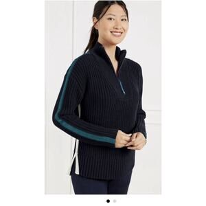 T BY TALBOTS Tipped Half-Zip Sweater Women's Size L Indigo Blue